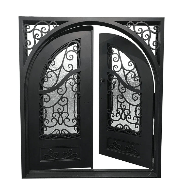 IWD Thermal Break Wrought Iron Double Door CID-029 Square Top Round Inside 