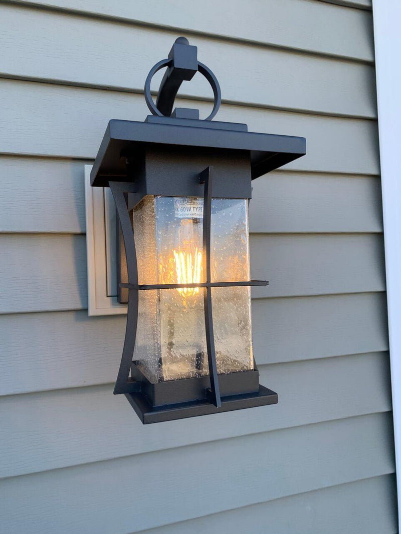 IWD Modern Outdoor Wall Light OWL-01 Seeded Glass Black Finish