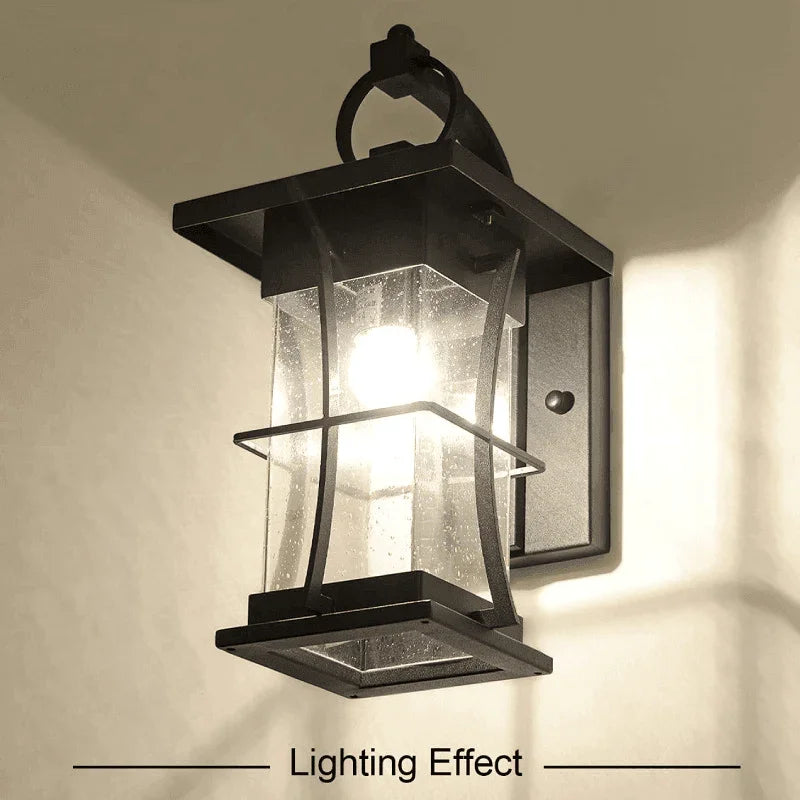 IWD Modern Outdoor Wall Light OWL-01 Seeded Glass Black Finish - IronWroughtDoors