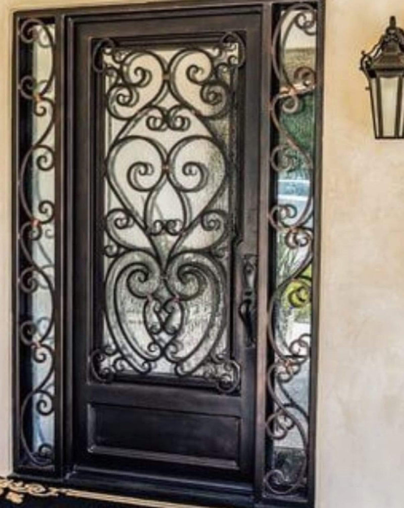 IWD Thermal Break Iron Wrought Single Door CID-074-1 Flowery Pattern with Double Sidelights - IronWroughtDoors