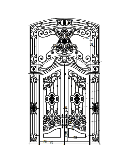 IWD Thermal Break Heavy Duty Wrought Iron Double Front Door CID-080 Baroque Luxury Scrollwork Arched Top Arched Transom