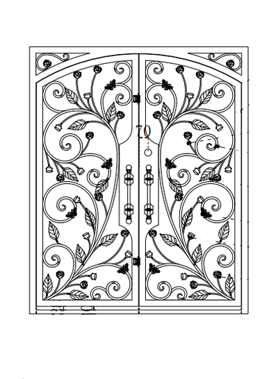 IWD Thermal Break Wrought Iron Front Entry Dual Door CID-083 Beautiful Flower Scrollwork Square Top Arched Inside