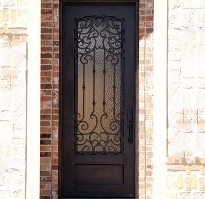 IWD Thermal Break Handcrafted Forged Iron Single Exterior Door CID-090 Classical Grille Design Square Top Aquatex Glass
