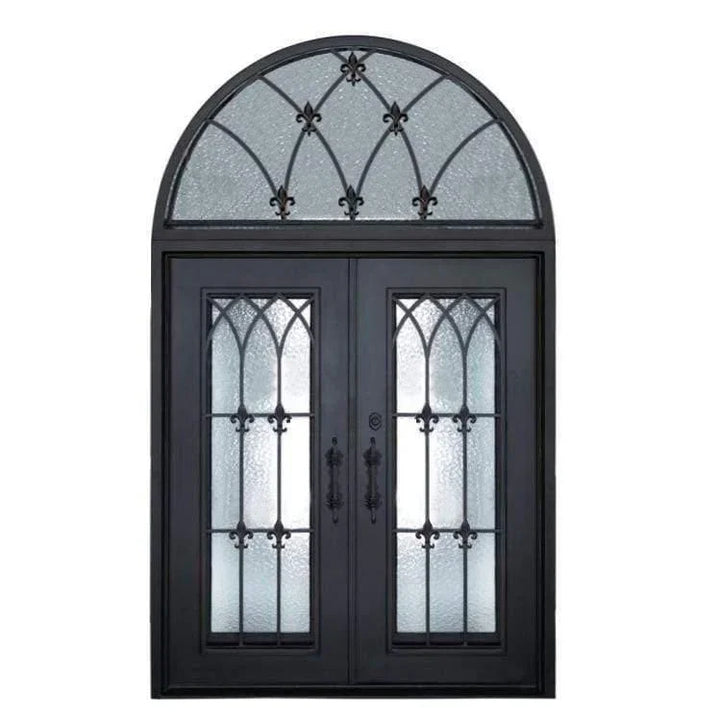 IWD Thermal Break Wrought Iron Front Double Door CID-104 Modern Design Matt Black Square Top Round Transom