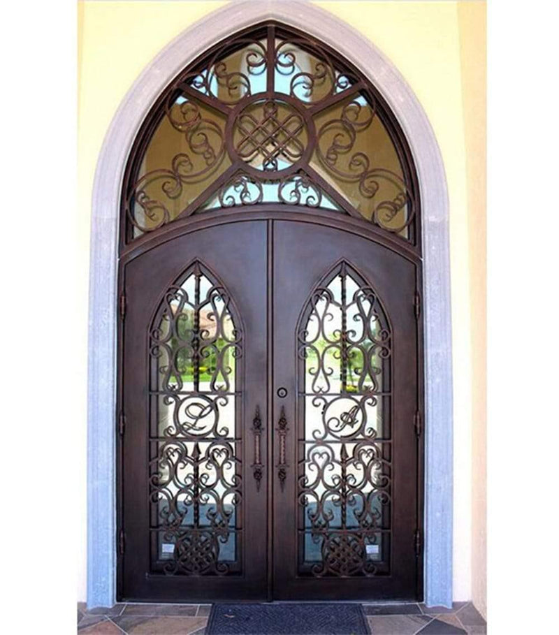 IWD Custom Hand-forged Iron Church Double Entry Door CID-003 Luxury Spiral Scrollwork Arched Top 