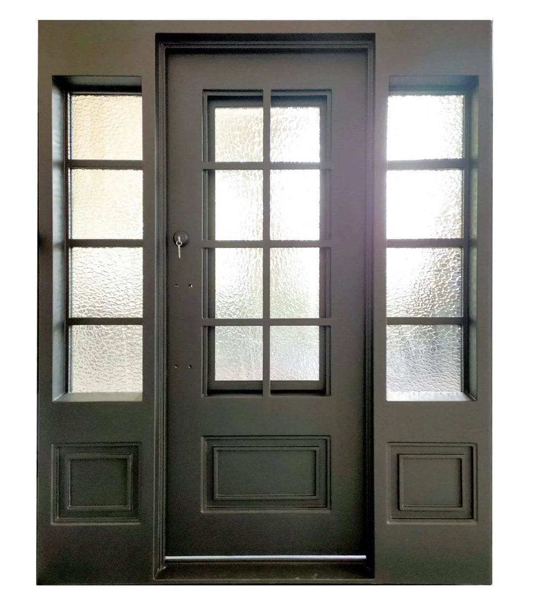 IWD Modern Iron Front Entry Single Door CID-017-C Square Top with Two Sidelights