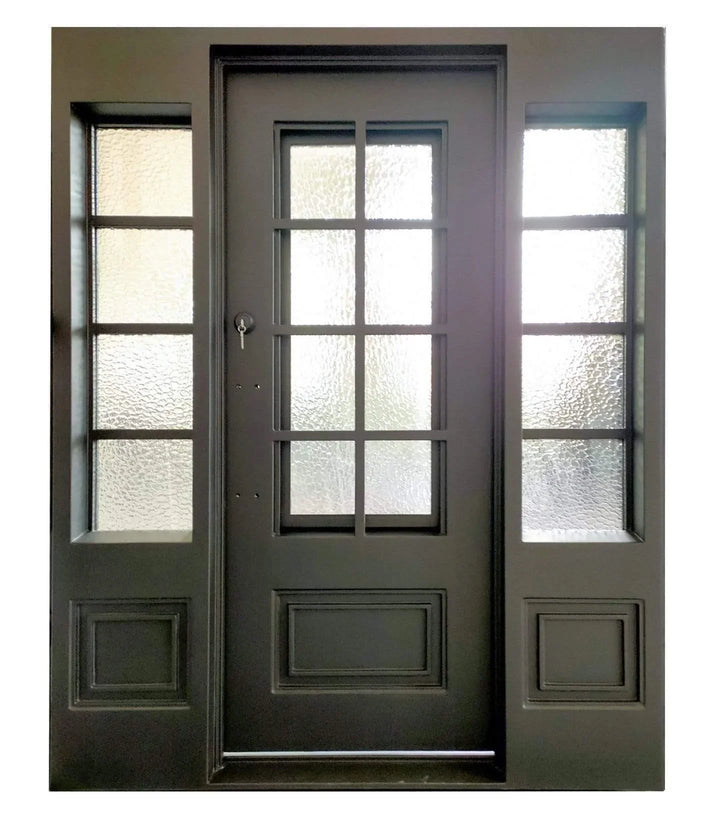 IWD Modern Iron Front Entry Single Door CID-017-C Square Top with Two Sidelights