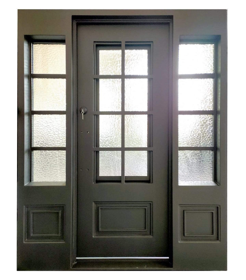 IWD Modern Iron Front Entry Single Door CID-017-C Square Top with Two Sidelights