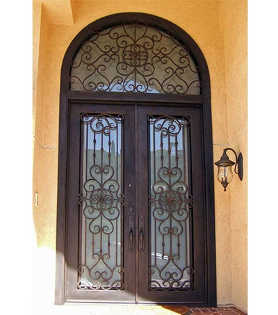 IWD Hand-forged Iron Double Entry Door CID-021 Classic Full Lite Square Top Clear Glass Low-E Round Transom