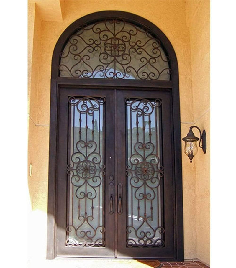 IWD Hand-forged Iron Double Entry Door CID-021 Classic Full Lite Square Top Clear Glass Low-E Round Transom