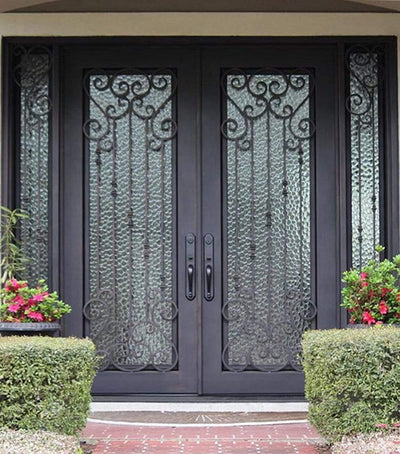 IWD Iron Wrought Exterior Double Door CID-033 Pre-hung With Double Sidelights 