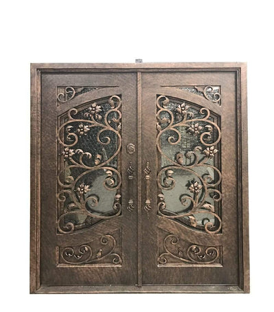 IWD Beautiful Iron Wrought Double Entry Door CID-046 Ornate Scroll-Work Square Top 