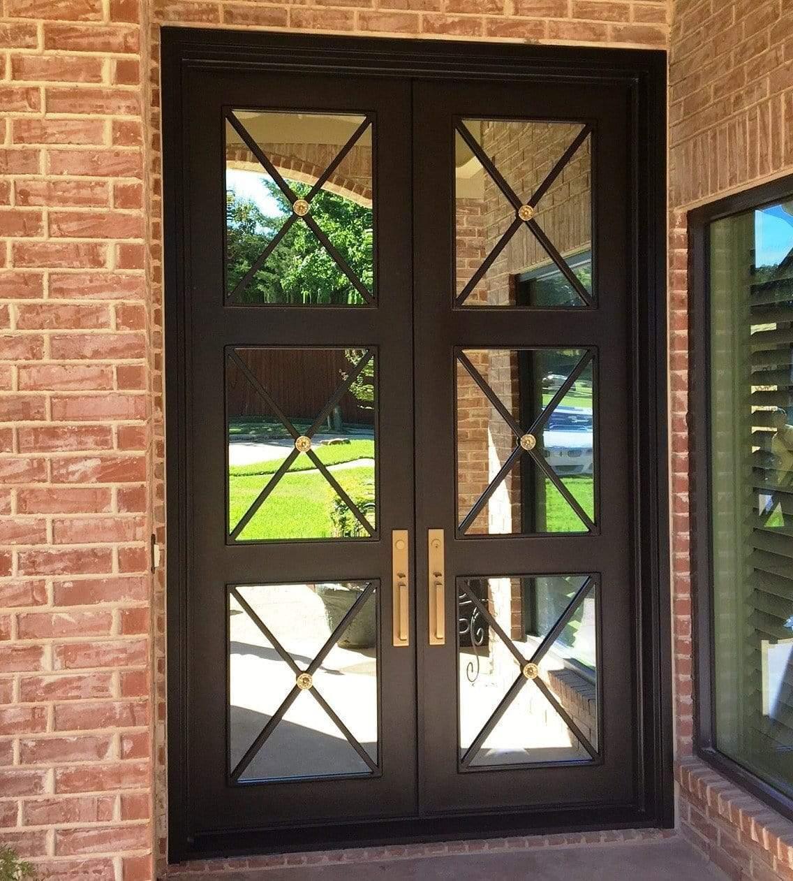 IWD Modern Design Forged Iron Double Entry Door CID-048 6-Lite Square Top