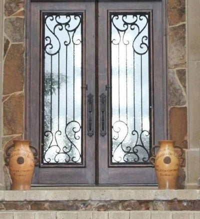 IWD Custom Wrought Iron Double Front Door CID-058 Classical Style Square Top 