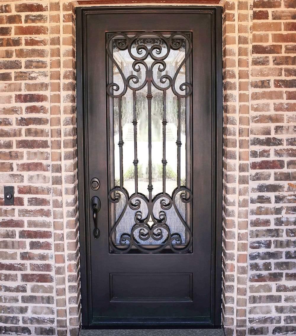 IWD Exterior Iron Single Door CID-064 1-Panel Kickplate 3/4 Lite Square Top 