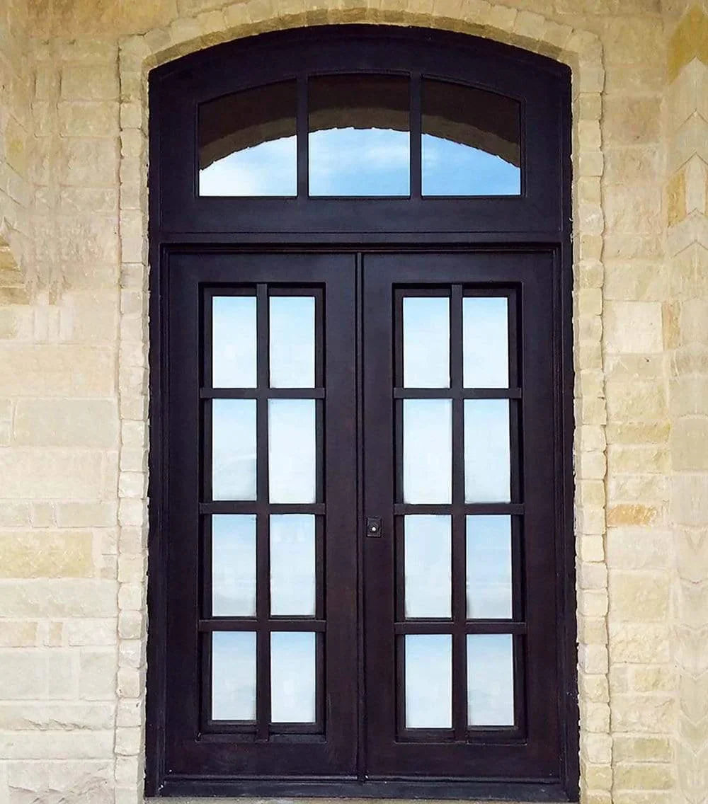 IWD Rustic Style Iron Wrought Double Door CID-067 Clear Glass Arched Transom