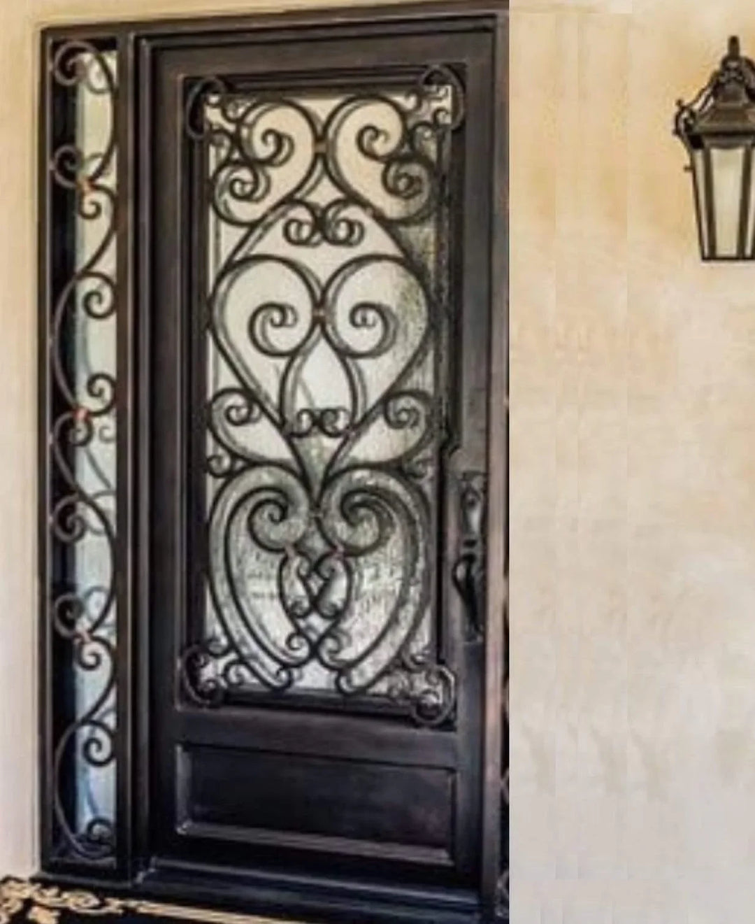 IWD Iron Wrought Single Door CID-074 Flowery Pattern Square Top with Single Sidelight 