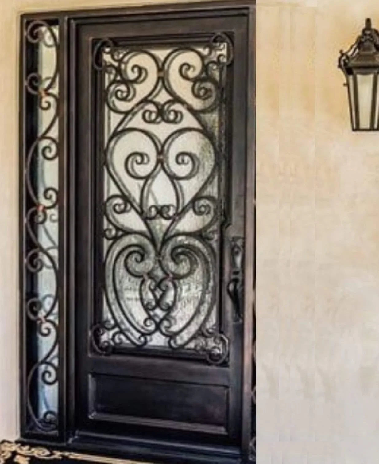 IWD Iron Wrought Single Door CID-074 Flowery Pattern Square Top with Single Sidelight 