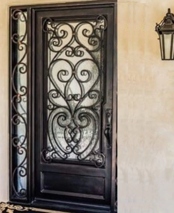 IWD Iron Wrought Single Door CID-074 Flowery Pattern Square Top with Single Sidelight 