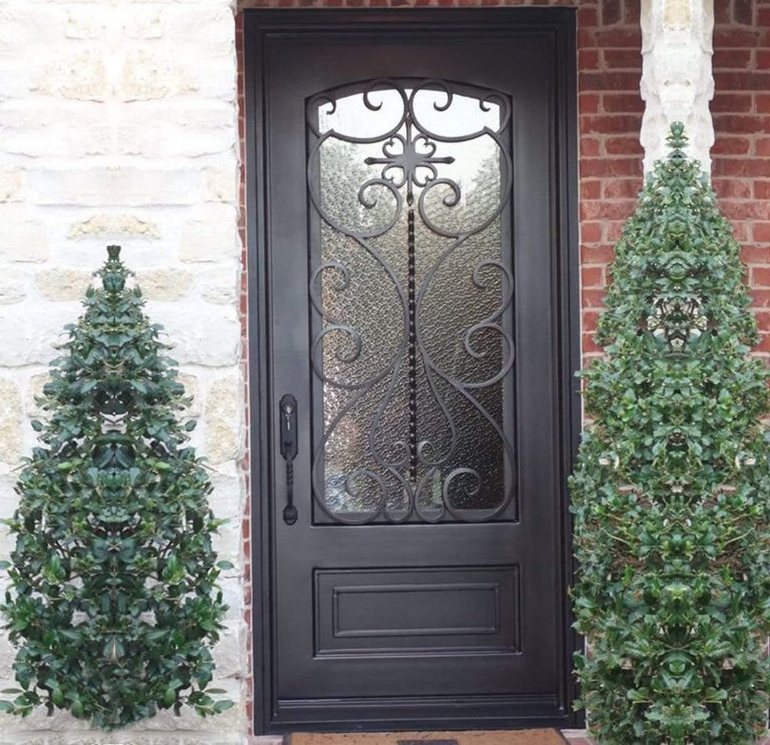 IWD Handforged Iron Single Entry Door CID-079 Classic Design 3/4 Lite with Kick Plate Aquatex Glass 