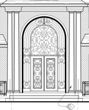 IWD Custom Wrought Iron Double Front Door CID-082 Luxury Scrollwork Round Transom