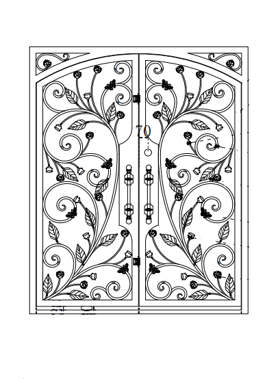 IWD Wrought Iron Front Entry Dual Door CID-083 Beautiful Flower Scrollwork Square Top Arched Inside 