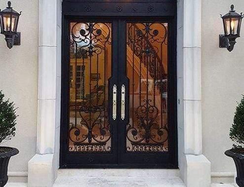 IWD Beautiful Hand-forged Iron Double Door CID-105 Operating Glass Square Top  Full Lite