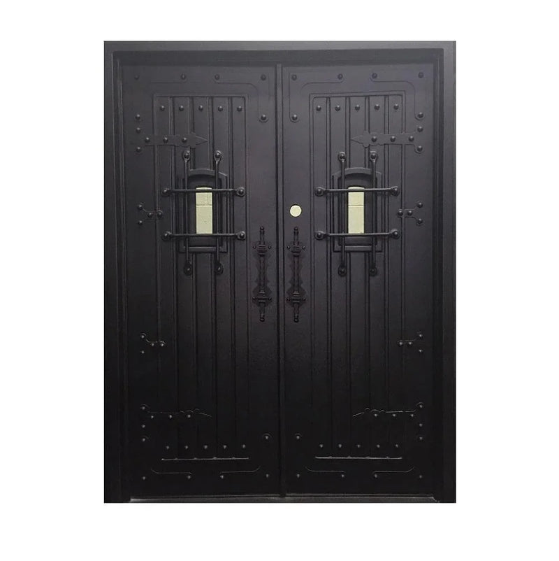 Custom Forged Iron Double Entry Door CID-106-B Speakeasy Window Design