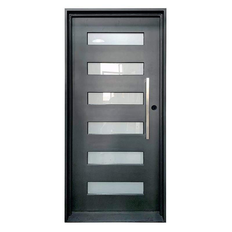 IWD Minimalist Wrought Iron Single Exterior Door CID-116-A Neat Lines Square Top Clear Glass 6-Lites