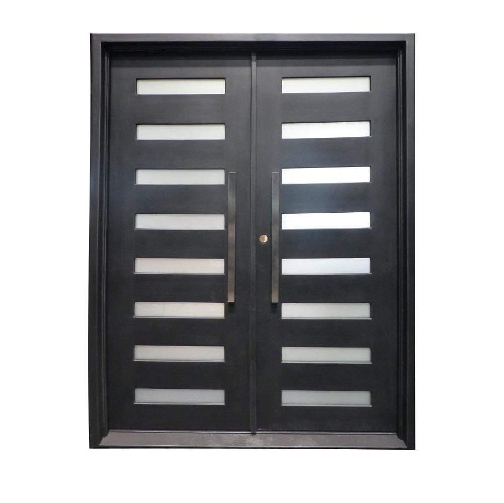 Custom House Decoration Wrought Iron Double Door Neat Lines Square Top