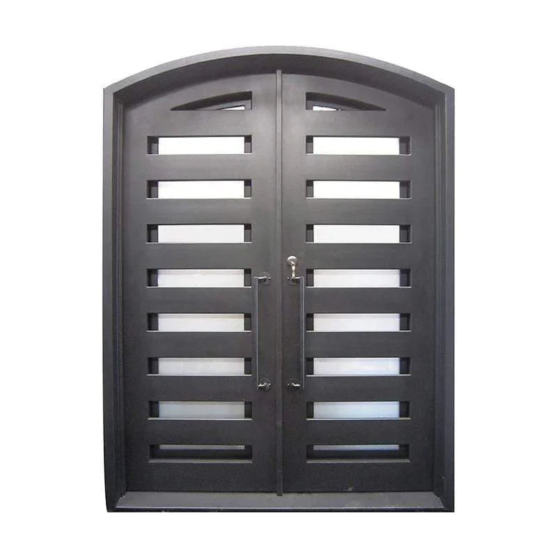 IWD House Decoration Wrought Iron Double Door CID-118-B Neat Lines Arched Top Clear Glass