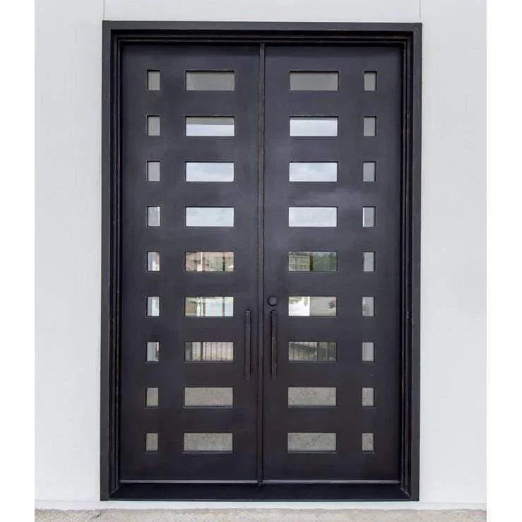IWD House Decoration Forged Iron Double Door CID-119 Modern Design Square Top Clear Glass