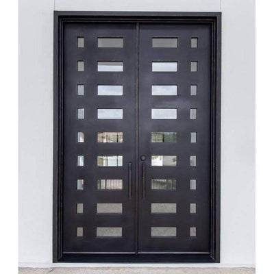 IWD House Decoration Forged Iron Double Door CID-119 Modern Design Square Top Clear Glass