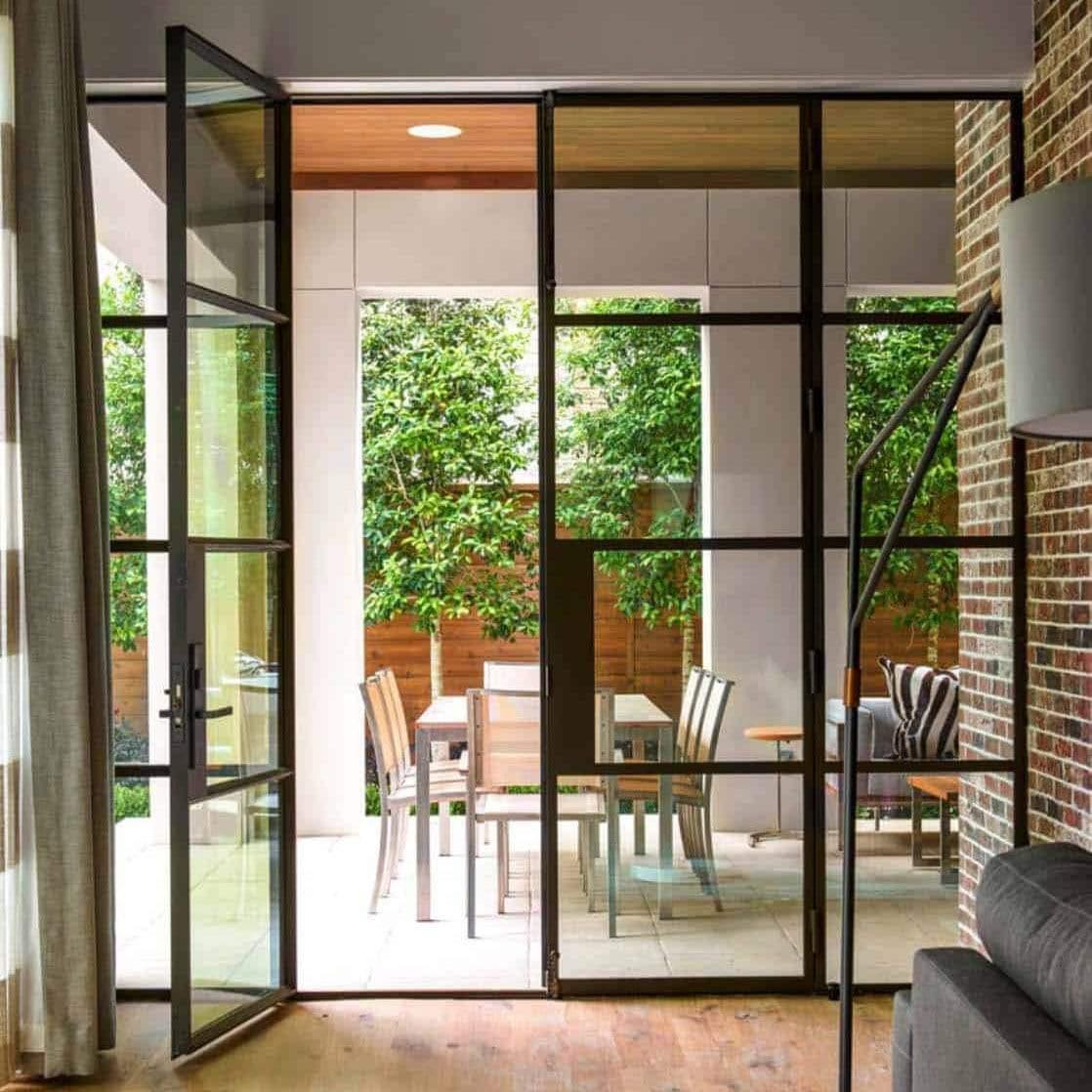 IWD Beautiful Garden Double Wrought Iron French Patio Door CIFD-D0201 Square Top with Two Sidelights