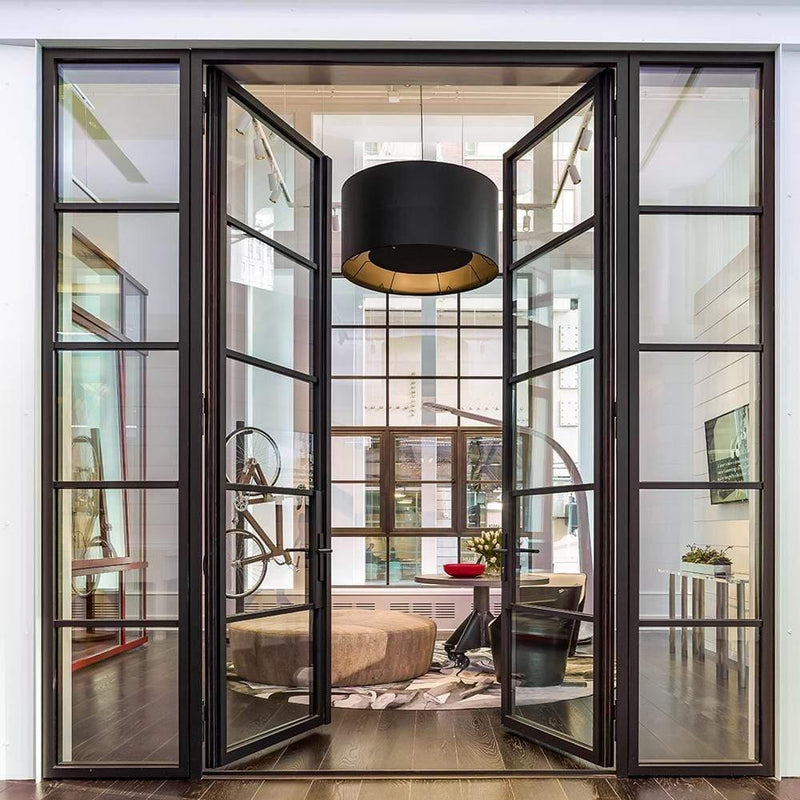 IWD Forged Iron French Patio Door Neat Frame CIFD-D0301 Square Top with Double Narrow Sidelites