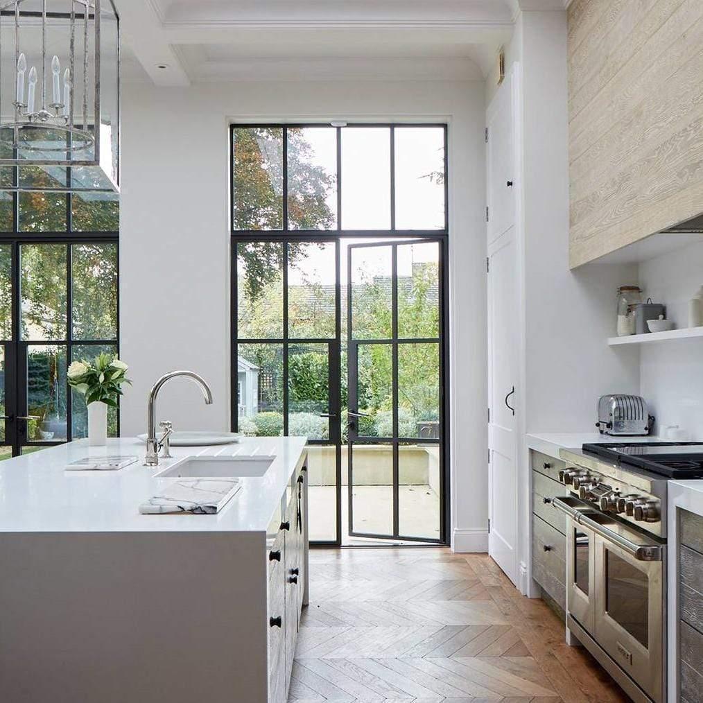 IWD Beautiful and Bright Wrought Iron French Double Patio Door CIFD-D0403 Square Top Square Transom 6-Lite