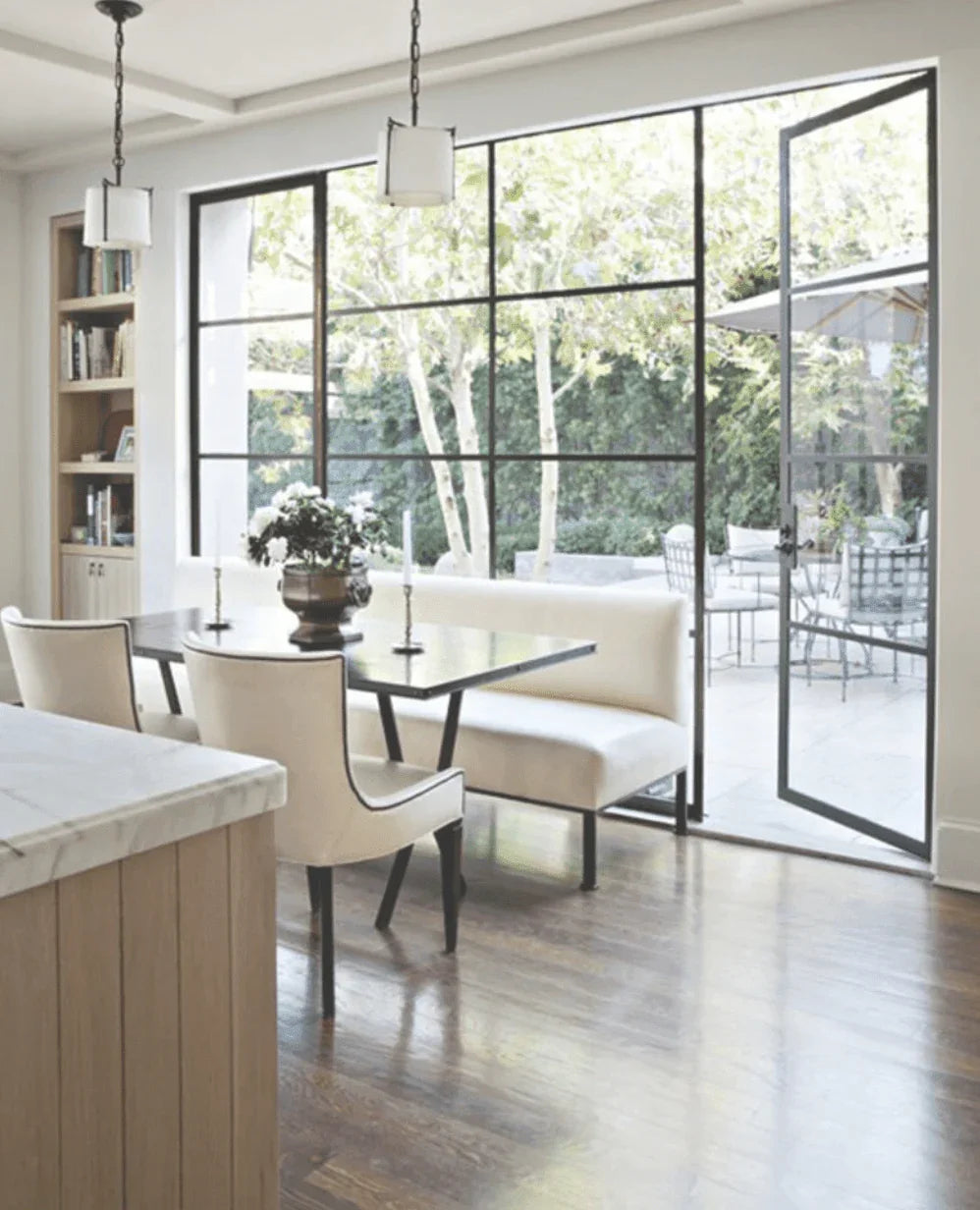 IWD Simplistic Wrought Iron French Exterior Single Door Neat Frame CIFD-W01 Square Top Clear Bright Glass with Windows 