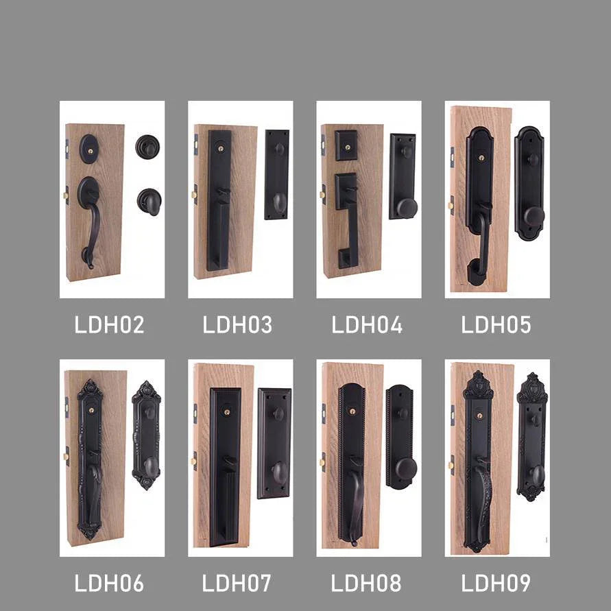 IWD Luxury Wrought Iron Double Door Ornate Scroll-Work CLID-005 Square Top Arched Transom Luxury Golden Handle