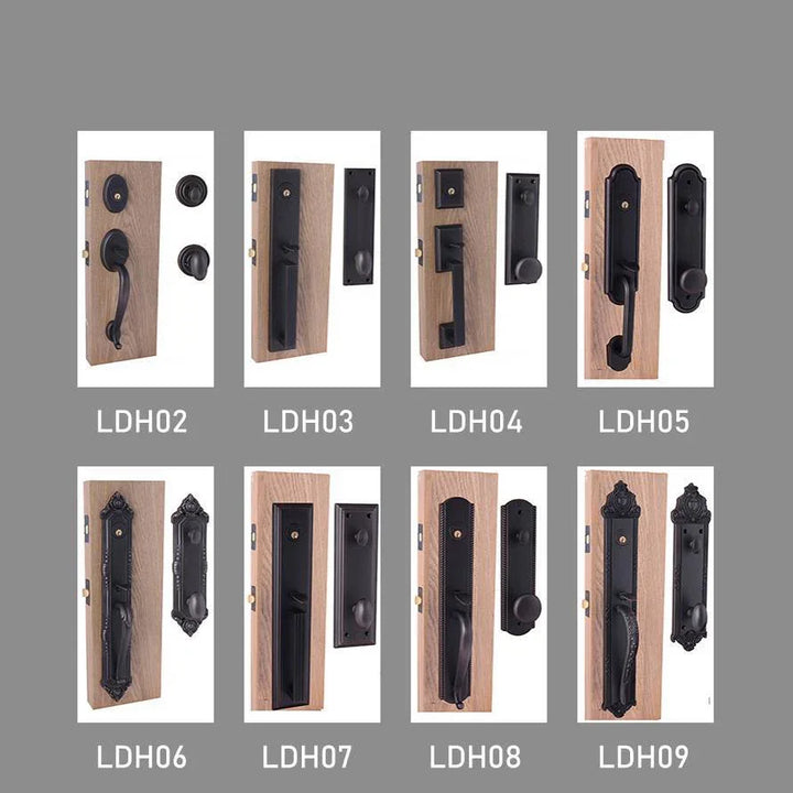IWD Luxury Wrought Iron Double Door Ornate Scroll-Work CLID-005 Square Top Arched Transom Luxury Golden Handle