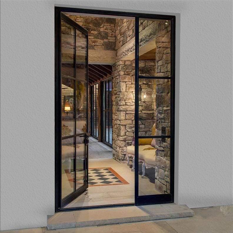 IWD Handmade Forged Iron French Single Door Neat Design CIFD-S0202 with One Narrow Sidelite 