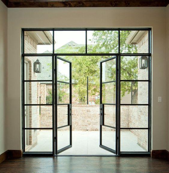 IWD Steel Frame Double Front Exterior Door CIFD-D0105 Square Top Square Transom with Double Wide Sidelights 4-Lite 