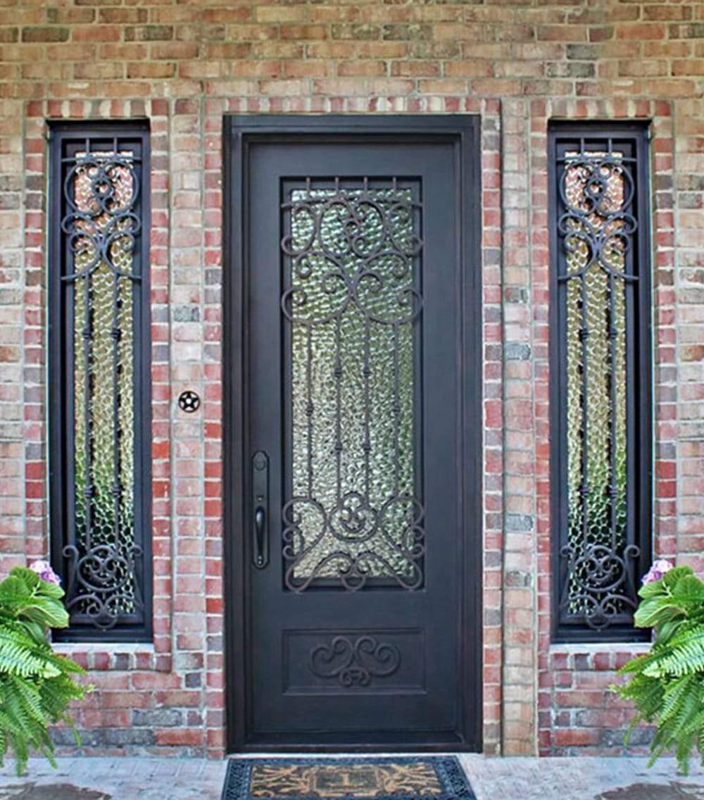 IWD Thermal Break Iron Wrought Single Entry Door CID-002 3/4 Lite with Two Narrow Sidelights 