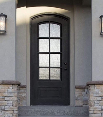 IWD Thermal Break Single Iron Wrought Entry Door CID-017-B Grid Frame With Kickplate Arched Top 