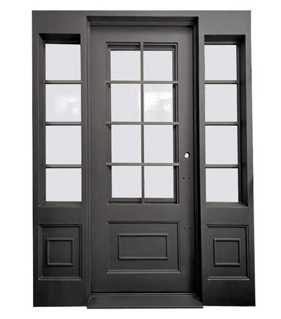 IWD Thermal Break Modern Iron Front Entry Single Door CID-017-C Square Top With Two Sidelights 