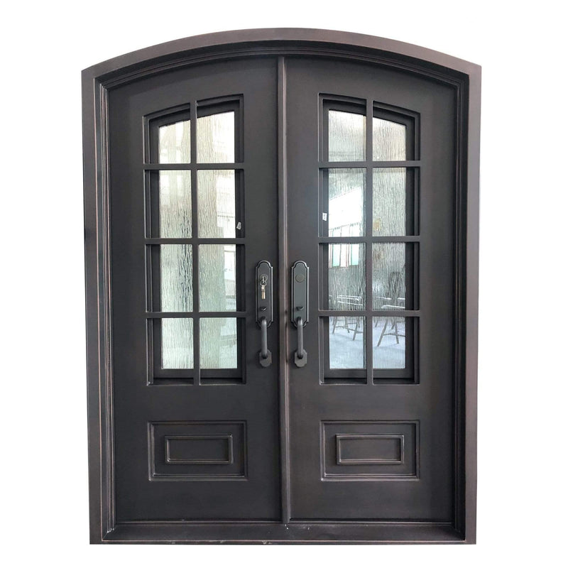 IWD Thermal Break Double Front Iron Entry Door CID-017-A Grid Slab Arched Top 