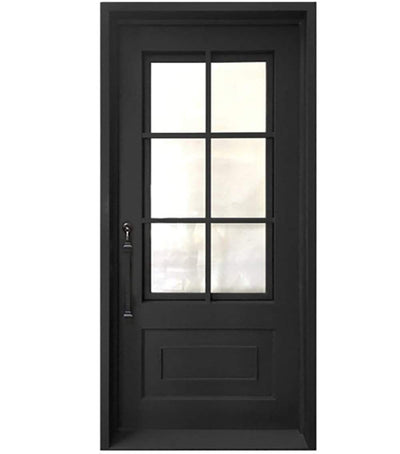IWD Thermal Break Wrought Iron Single Entrance Door CID-022-A Classic Grid Design Square Top 3/4 Lite with Kickplate