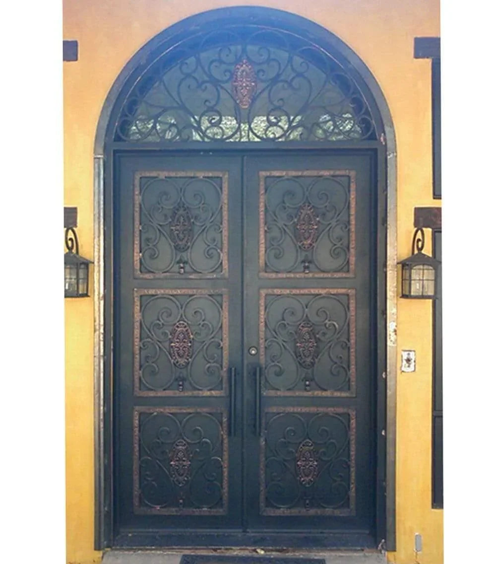 IWD Thermal Break Wrought Iron Wine Cellar Double Door CID-024 Classical Pattern Square Top Full Lite 