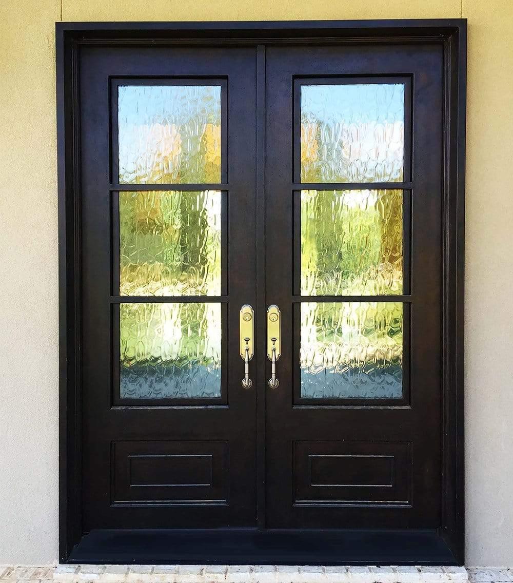 IWD Thermal Break Double Front Iron Wrought Door CID-068 Rustic Style Square Top