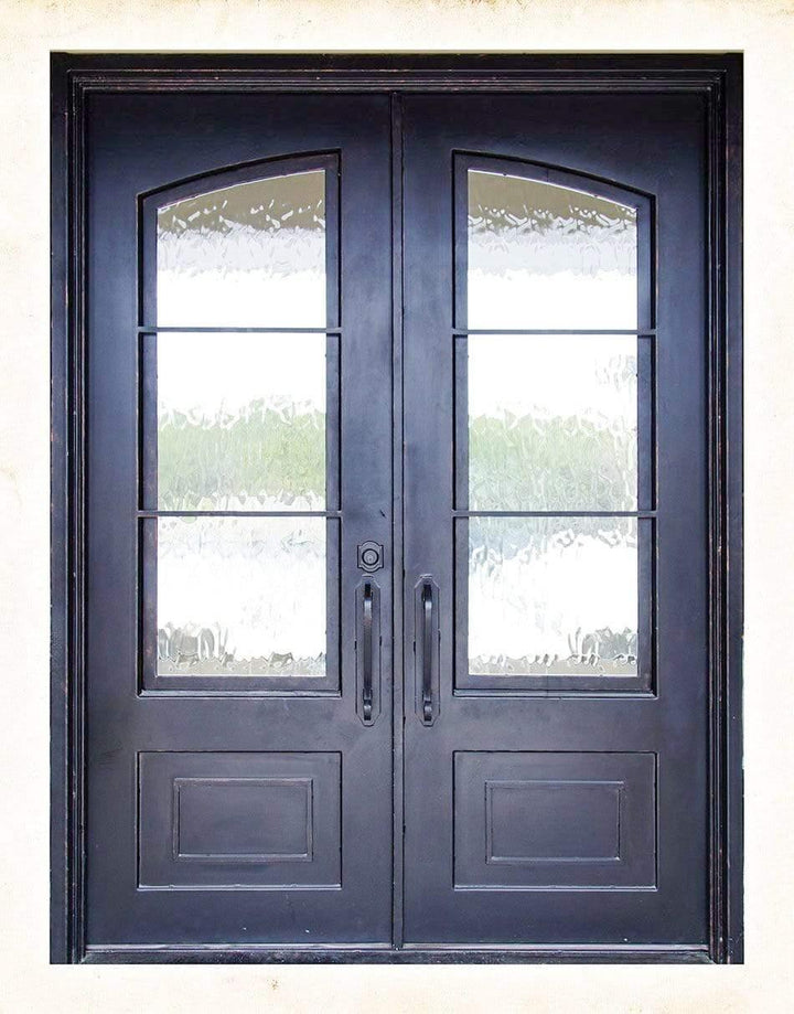 IWD Thermal Break Forged Iron Double Exterior Door CID-073 With Kickplate Square Top Aquatex Glass 