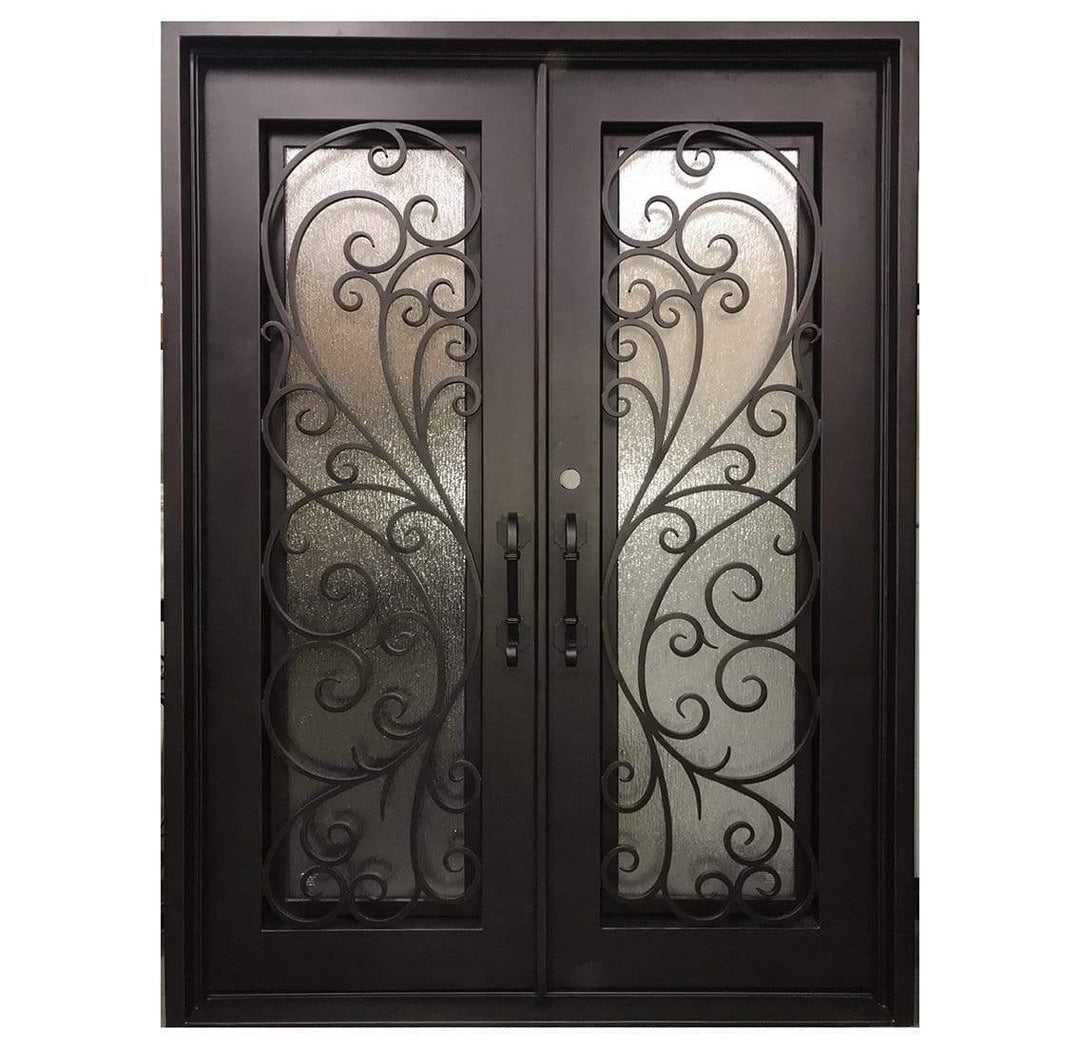 IWD Thermal Break Iron Wrought Dual Front Exterior Door CID-103 Beautiful Scrollwork Square Top Clear Glass Low-E